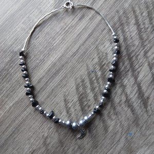 Midnight- Black and Silver Beaded Charm Necklace